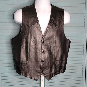 Ranch-Man Western Wear Vintage Leather Snap Button Vest ~ Sz 46 ~ Black